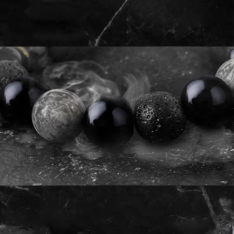 Bracelet de force Yin Yang en pierre de lave obsidienne