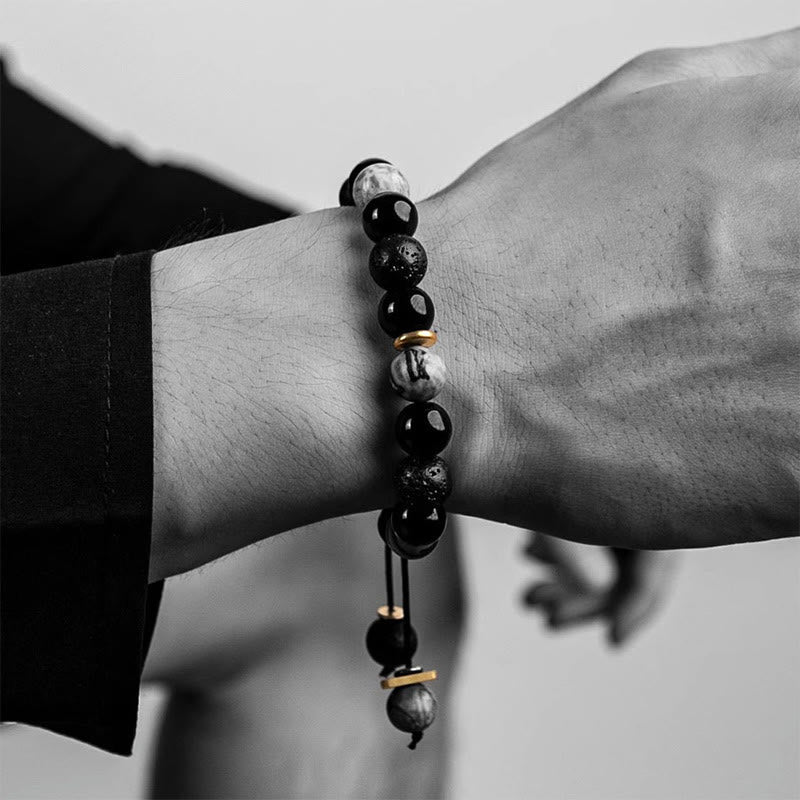 Bracelet de force Yin Yang en pierre de lave obsidienne