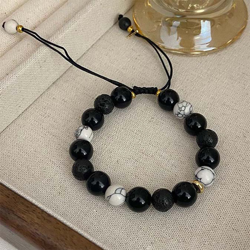 Bracelet de force Yin Yang en pierre de lave obsidienne
