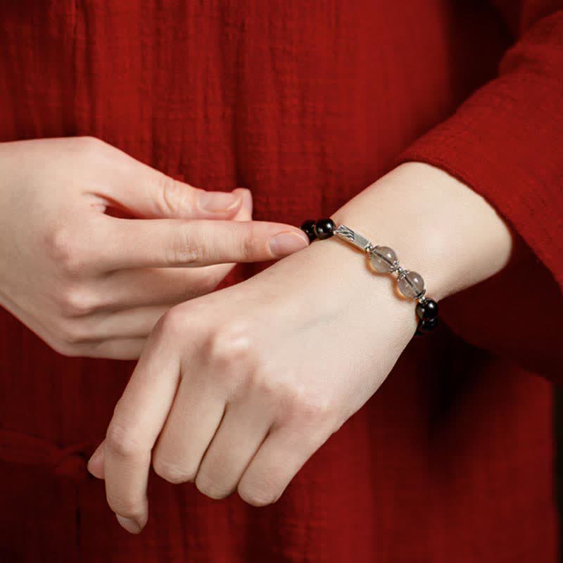 Bracelet couple en obsidienne et pierre de lune 8 mm et 10 mm pour plus de solidité