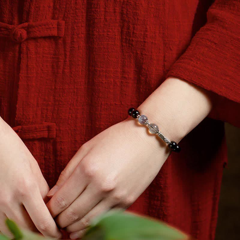 Bracelet couple en obsidienne et pierre de lune 8 mm et 10 mm pour plus de solidité