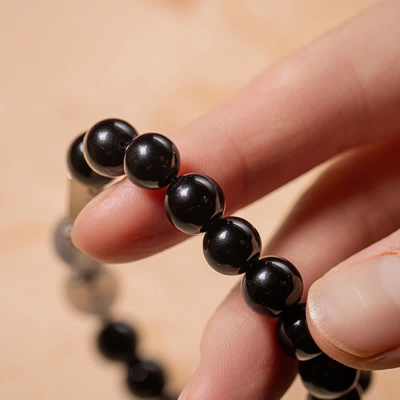 Bracelet couple en obsidienne et pierre de lune 8 mm et 10 mm pour plus de solidité