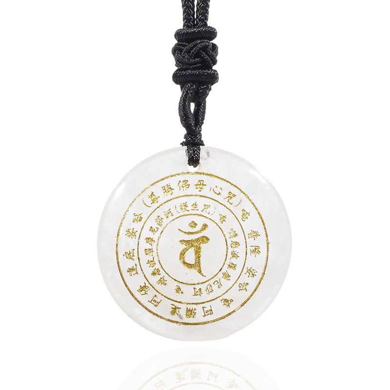 Collier en obsidienne avec pendentif mantra sanskrit pour la force et l'équilibre