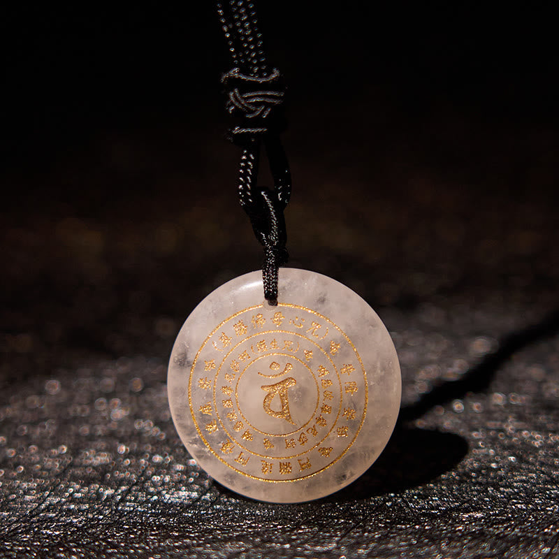 Collier en obsidienne avec pendentif mantra sanskrit pour la force et l'équilibre