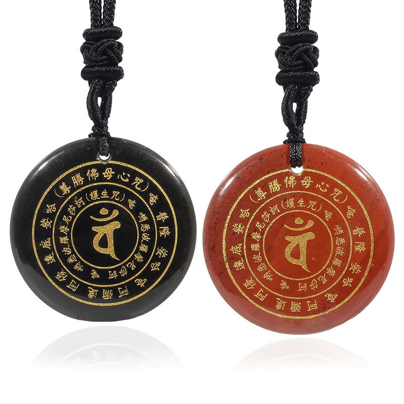 Collier en obsidienne avec pendentif mantra sanskrit pour la force et l'équilibre