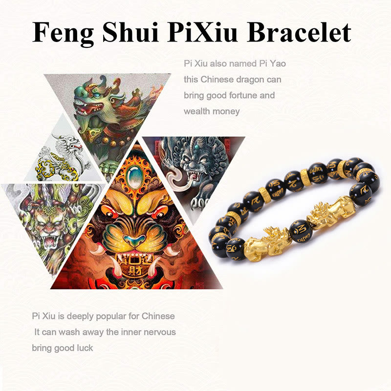 Bracelet de richesse PiXiu en obsidienne et onyx