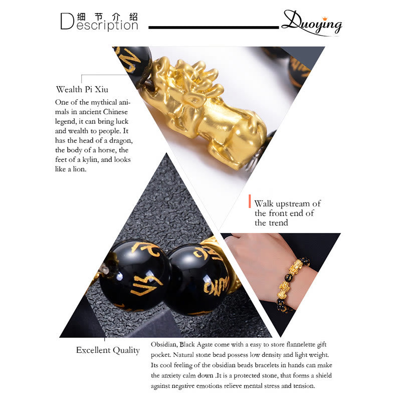 Bracelet de richesse PiXiu en obsidienne et onyx