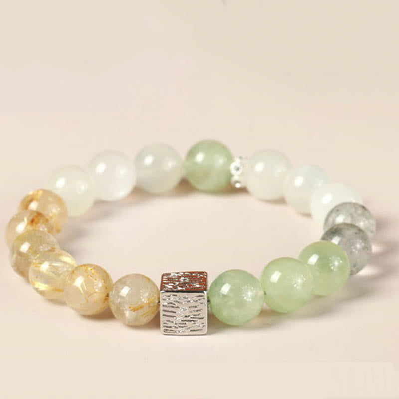 Bracelet de force en obsidienne, quartz rutile et pierre de lune