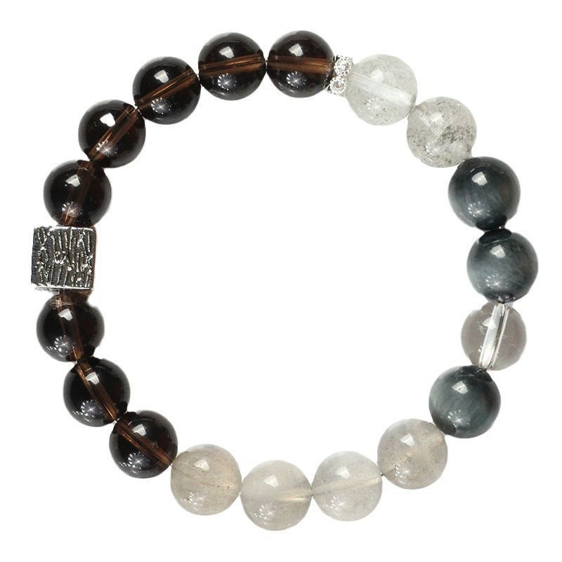 Bracelet de force en obsidienne, quartz rutile et pierre de lune