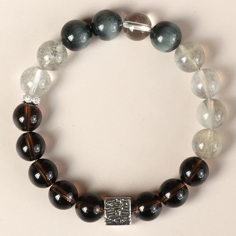 Bracelet de force en obsidienne, quartz rutile et pierre de lune
