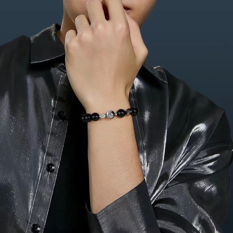 Bracelet de force en obsidienne avec œil d'aigle et œil de tigre