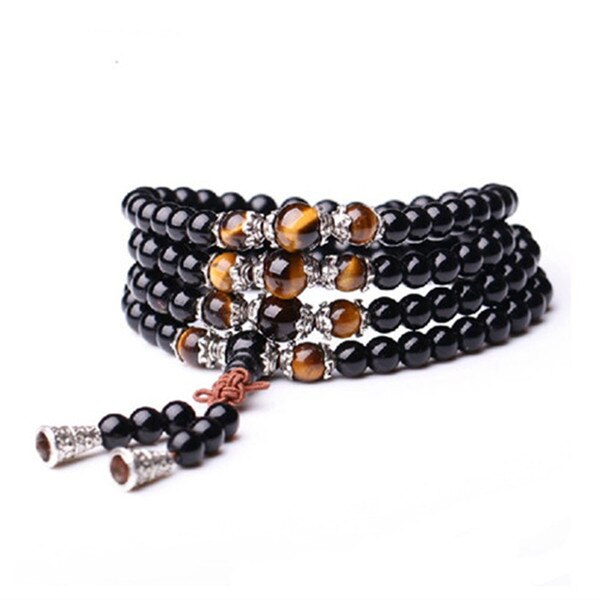 Bracelet Mala en Obsidienne Œil de Tigre pour la Méditation
