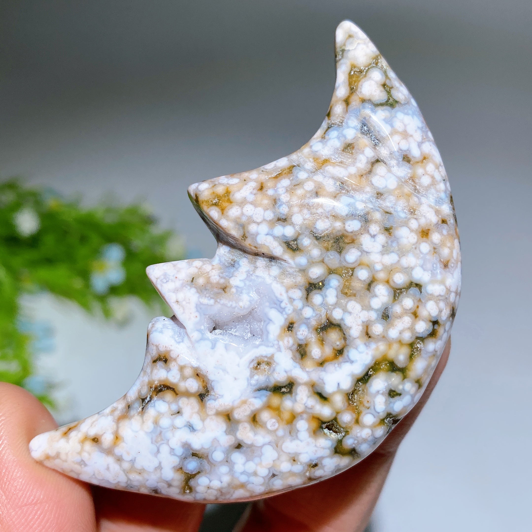 Ocean Jasper Moon Face Crystal Figurine 2.6-3.2 Inch Healing Carving