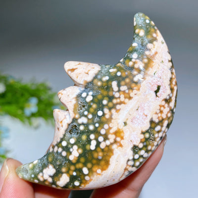 Figurine en cristal de jaspe océanique, visage de lune, 2,6 à 3,2 pouces, sculpture de guérison