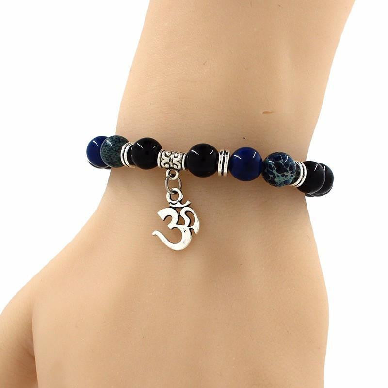 Bracelet Agate Charm Om - Bijoux Symbole Spirituel