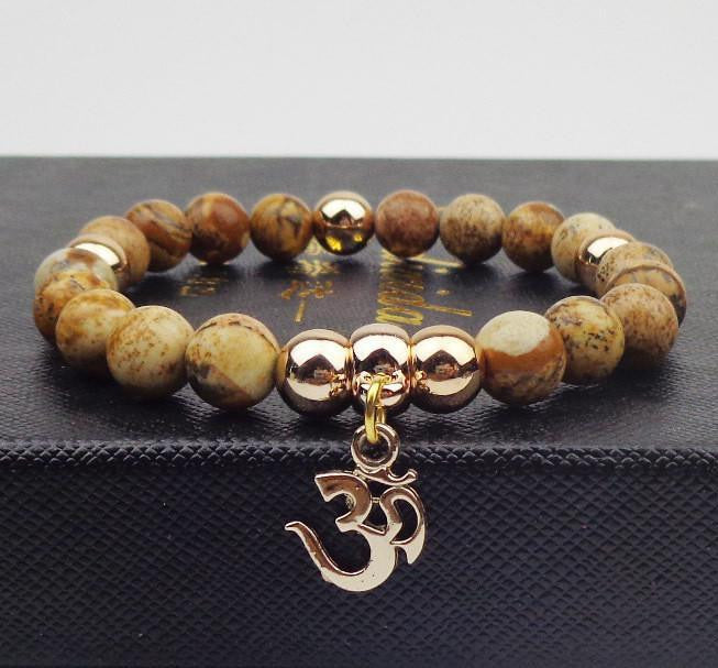 Bracelet de perles Mala en jaspe Om pour la pleine conscience