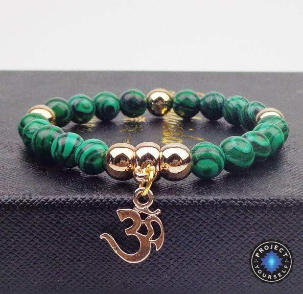 Bracelet de perles Mala en jaspe Om pour la pleine conscience