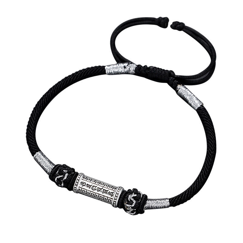 Bracelet en corde tressée en argent 925 Om Mani Padme Hum