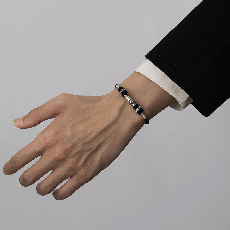 Bracelet en corde tressée en argent 925 Om Mani Padme Hum
