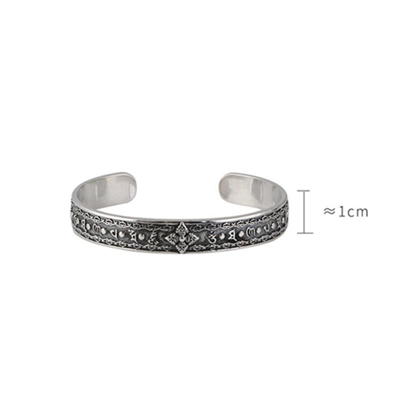 Bracelet manchette de sagesse en argent sterling 925 Om Mani Padme Hum