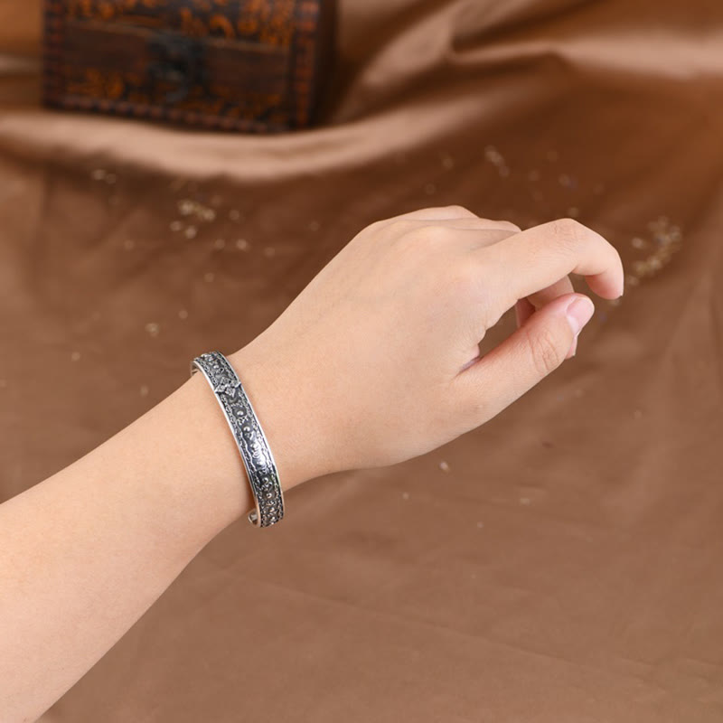 Bracelet manchette de sagesse en argent sterling 925 Om Mani Padme Hum