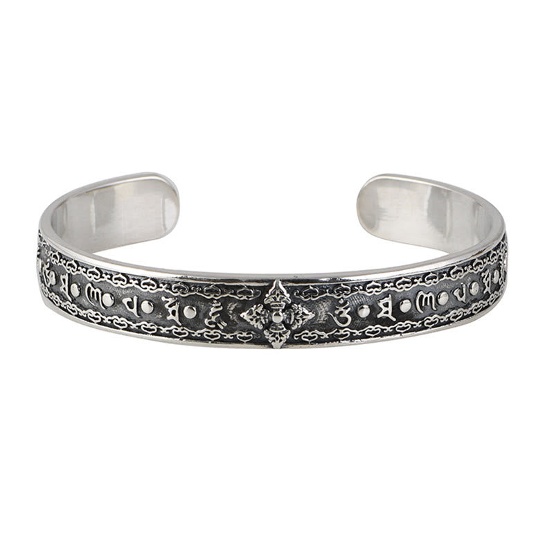 Bracelet manchette de sagesse en argent sterling 925 Om Mani Padme Hum