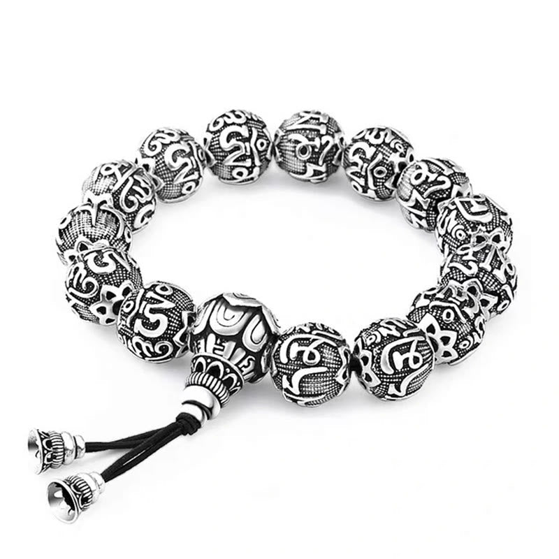 Bracelet en alliage Om Mani Padme Hum | Perles de protection spirituelle de 8 mm