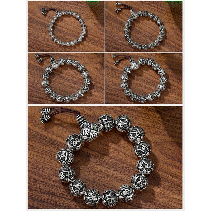 Bracelet en alliage Om Mani Padme Hum | Perles de protection spirituelle de 8 mm