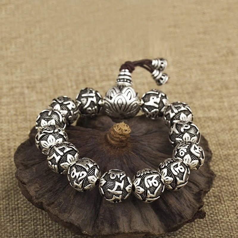 Bracelet en alliage Om Mani Padme Hum | Perles de protection spirituelle de 8 mm