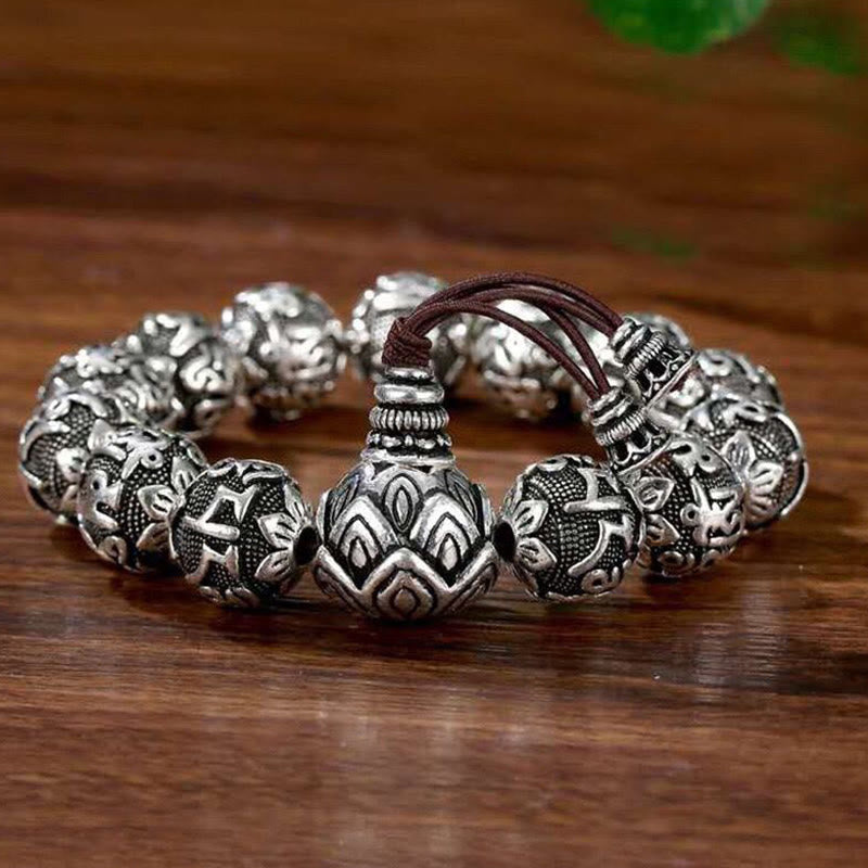 Bracelet en alliage Om Mani Padme Hum | Perles de protection spirituelle de 8 mm