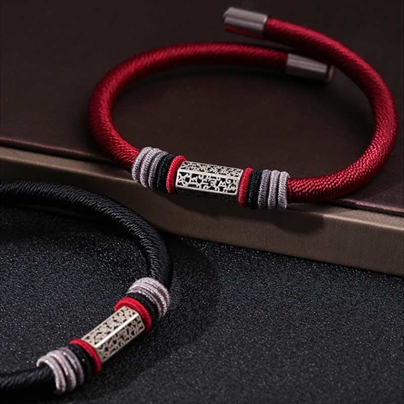 Bracelet Om Mani Padme Hum | Argent sterling 925, cordon rouge, unisexe