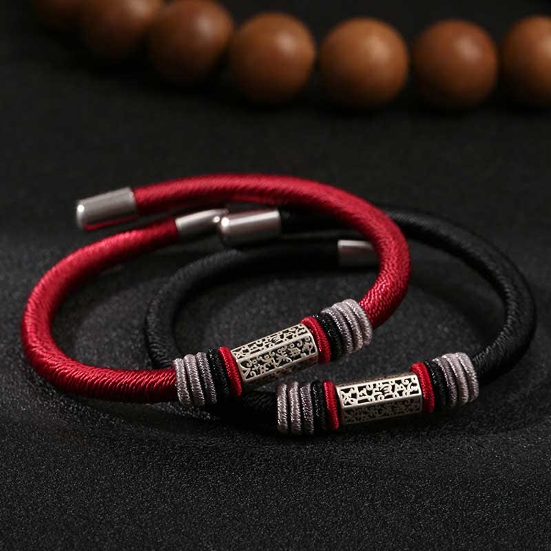 Bracelet Om Mani Padme Hum | Argent sterling 925, cordon rouge, unisexe