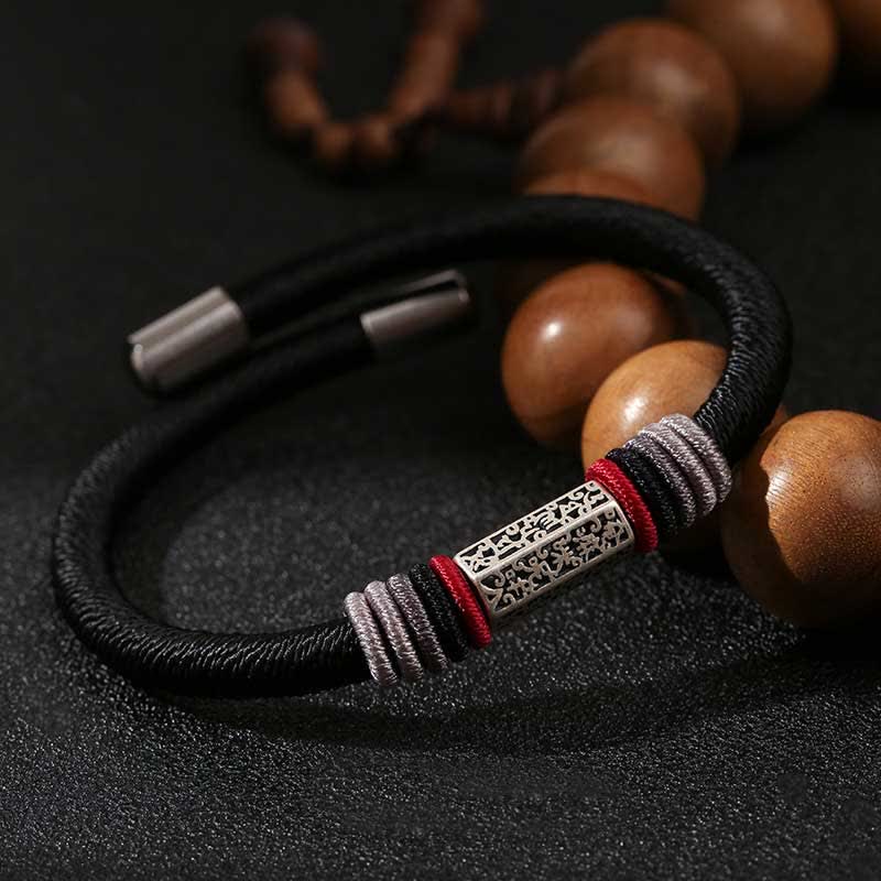 Bracelet Om Mani Padme Hum | Argent sterling 925, cordon rouge, unisexe