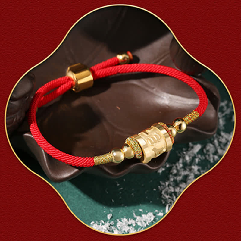 Bracelet Om Mani Padme Hum en argent sterling avec cordon rouge porte-bonheur