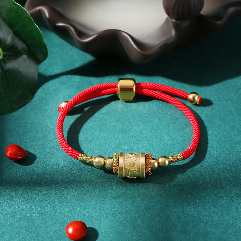 Bracelet Om Mani Padme Hum en argent sterling avec cordon rouge porte-bonheur
