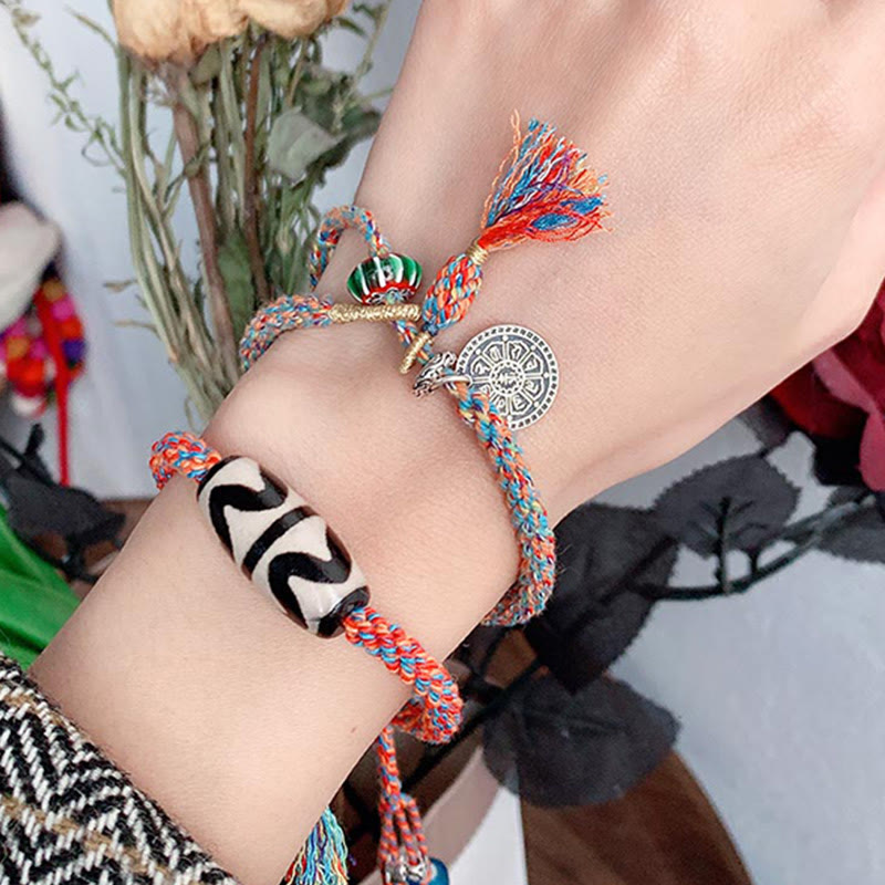 Bracelet Om Mani Padme Hum | Perles dzi tibétaines tressées en argent