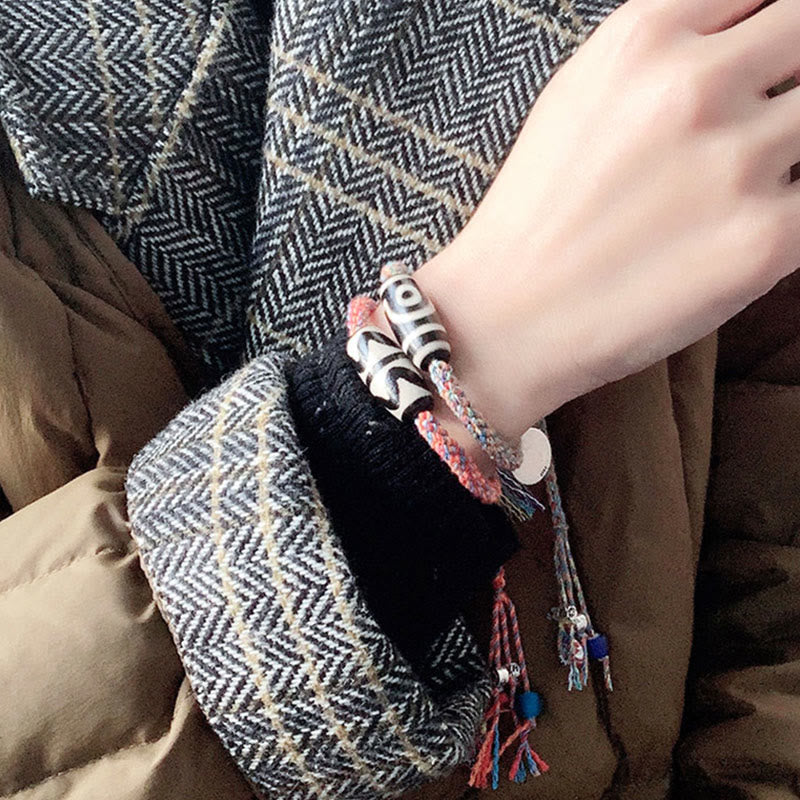 Bracelet Om Mani Padme Hum | Perles dzi tibétaines tressées en argent
