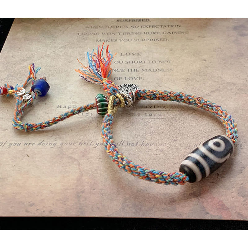 Bracelet Om Mani Padme Hum | Perles dzi tibétaines tressées en argent