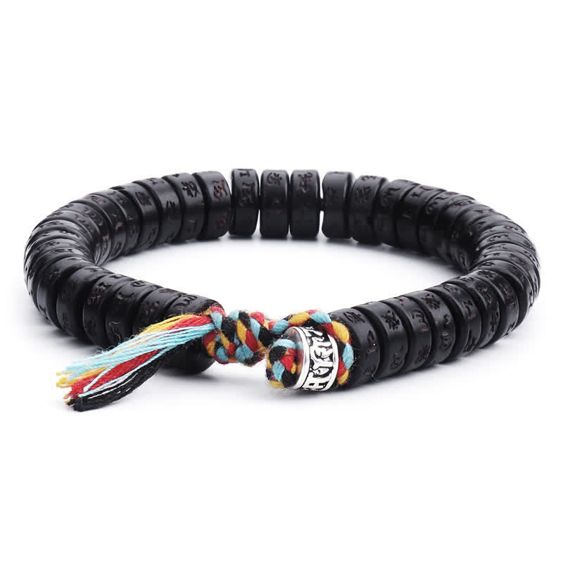 Bracelet de bonheur en coquille de noix de coco Om Mani Padme Hum