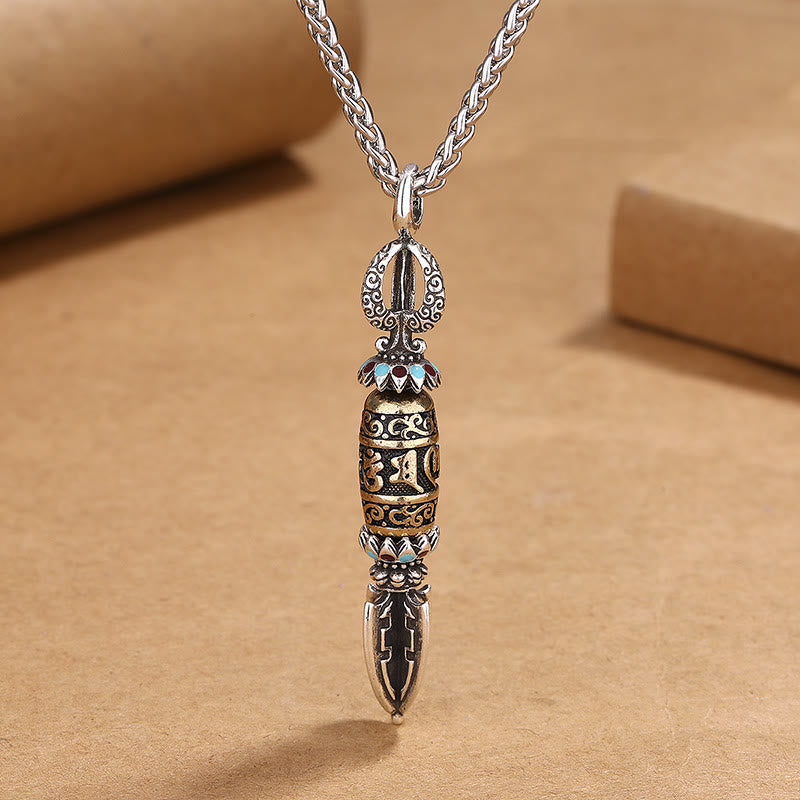 Collier pendentif de protection en agate de cuivre Om Mani Padme Hum