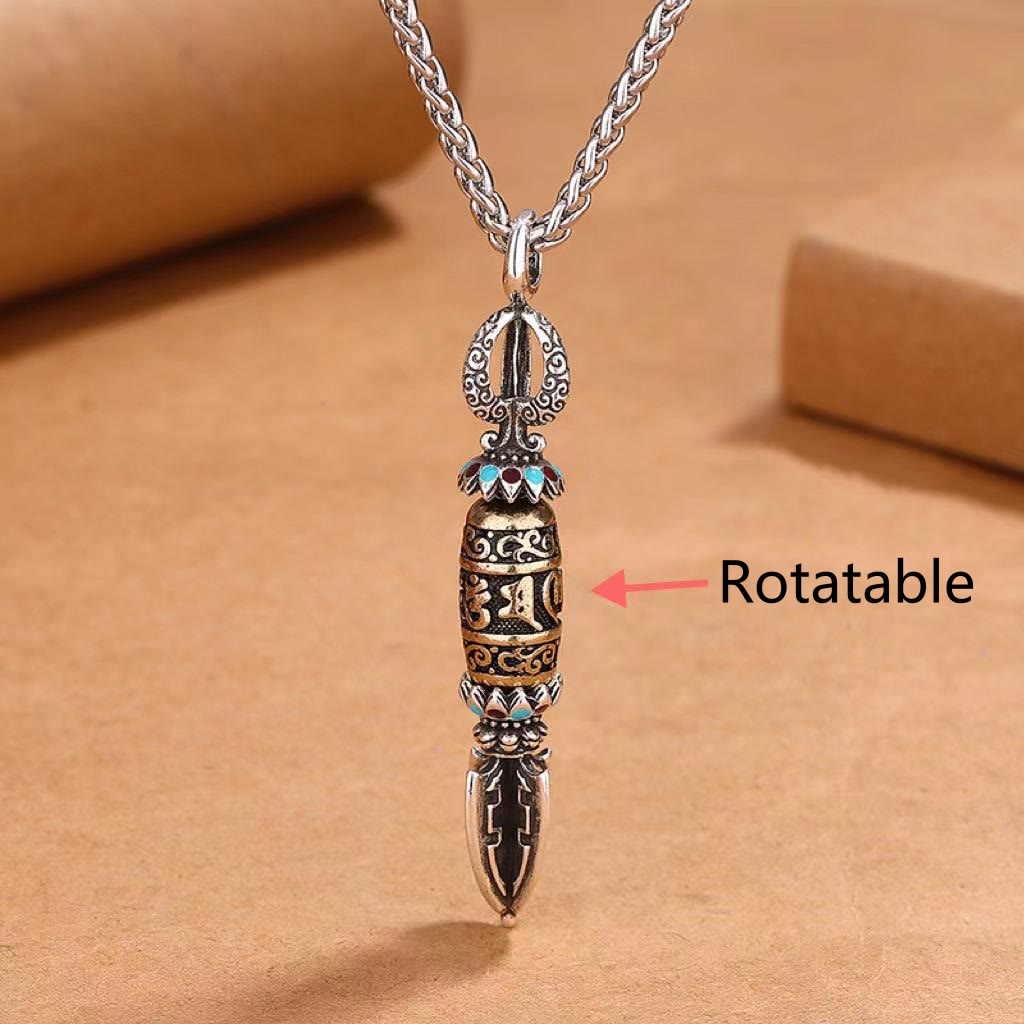 Collier pendentif de protection en agate de cuivre Om Mani Padme Hum