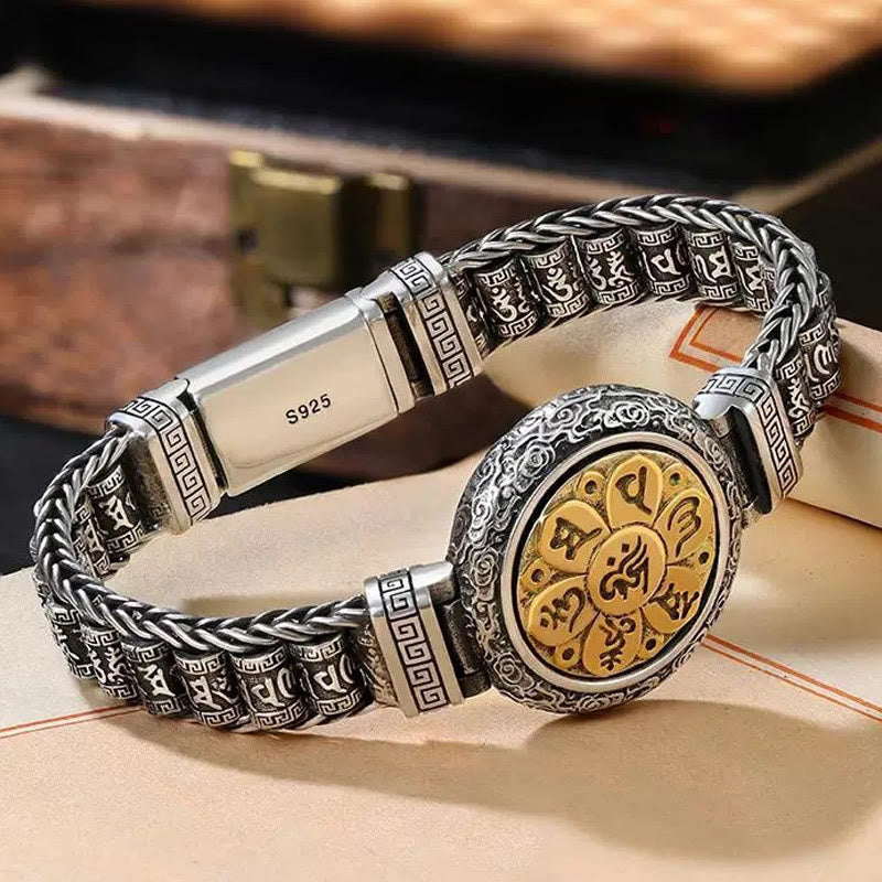 Bracelet en cuivre Om Mani Padme Hum avec boucle rotative de 18 cm et symbole de la paix