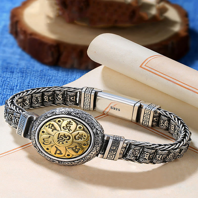 Bracelet en cuivre Om Mani Padme Hum avec boucle rotative de 18 cm et symbole de la paix
