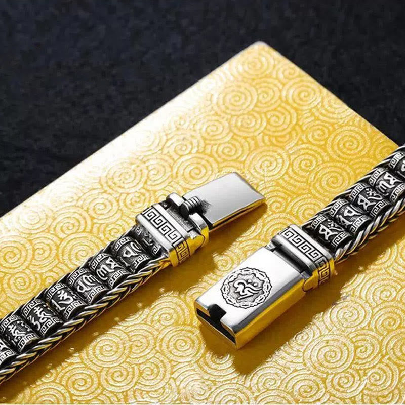 Bracelet en cuivre Om Mani Padme Hum avec boucle rotative de 18 cm et symbole de la paix