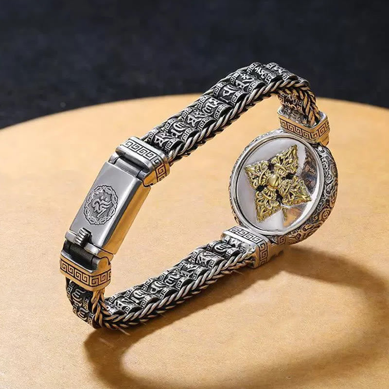 Bracelet en cuivre Om Mani Padme Hum avec boucle rotative de 18 cm et symbole de la paix
