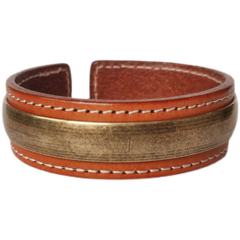 Bracelet manchette unisexe en cuir et cuivre Om Mani Padme Hum