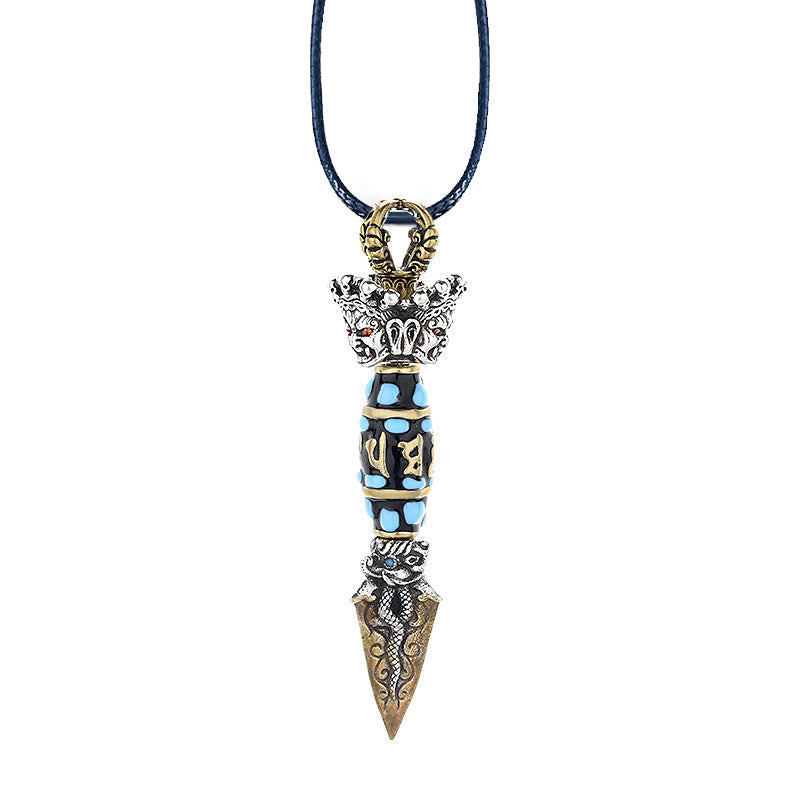 Om Mani Padme Hum Dzi Perle Collier Pendentif Rotatif