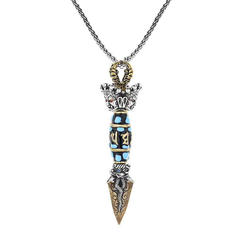 Om Mani Padme Hum Dzi Perle Collier Pendentif Rotatif