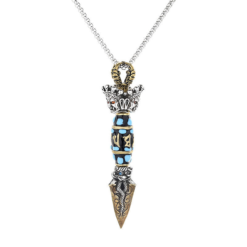 Om Mani Padme Hum Dzi Perle Collier Pendentif Rotatif