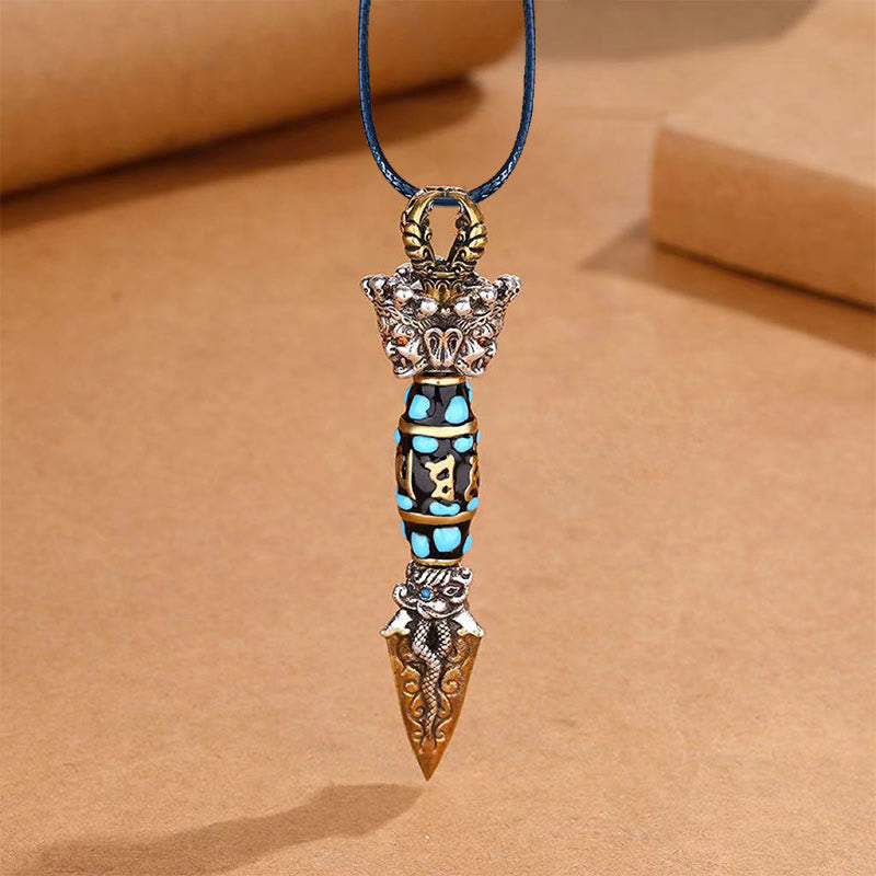 Om Mani Padme Hum Dzi Perle Collier Pendentif Rotatif